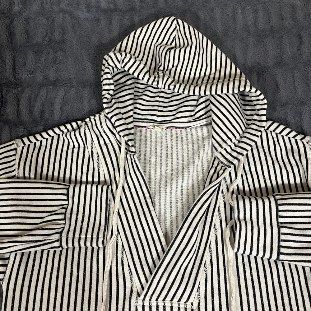 Pilcro Anthropologie Striped V-Neck Hoodie‎ Curved Hem White Black Small AM354